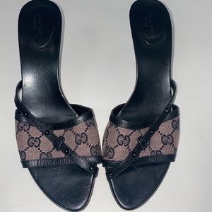 Gucci Monogram Kitten Heel Slides
